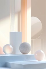 Colorful translucent spheres and shapes on gradient background. Soft, pastel-colored spheres with varying opacity overlap on a smooth blue to pink gradient backdrop, creating a dreamy, ethereal vibe