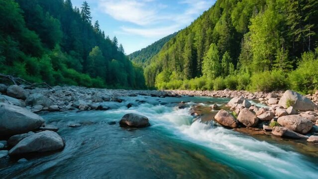 river in the mountains, seamless looping 4k animation video background 