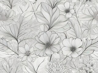 Linear floral seamless pattern. flowers background. Vector illustration.