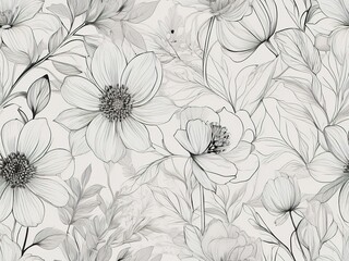 Seamless Line Pattern Flowers. Linear floral seamless pattern. Vector illustration