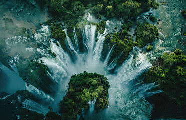 view of Iguopenhagen falls in Brazil, aerial photography, panorama