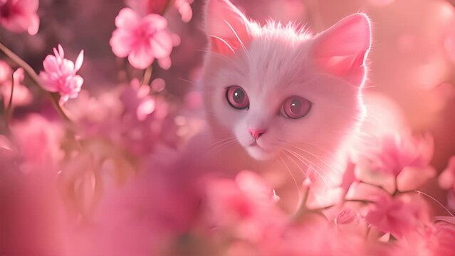 an adorable schrimp for my white cat, Cherry blossoms,generative ai
