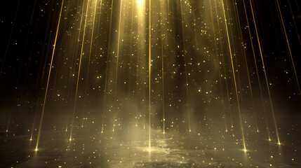 Gold stage background with spotlights and smoke,