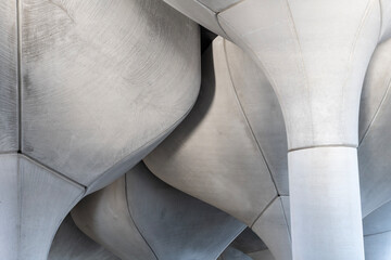 Geometrical structural building. Geometric architecture in modern city. Architectural structure. Geometric shapes on modern city design. Geometric structure architecture