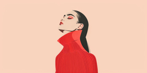 Stylized portrait of a woman in a red sweater isolated from the background