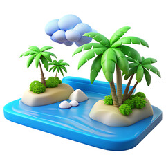 Obraz premium island with palm tree 3d illustration. cartoon drawing of land with grass and palm tree,