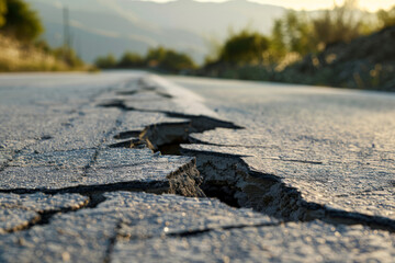 A road cracked due to an earthquake