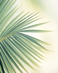 Close-up of palm leaves fluttering, soft light, detailed textures, serene mood, natural beautyFuturistic