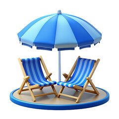 beach chairs with umbrella in realistic 3d render with transparent background