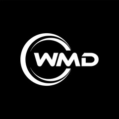 WMD letter logo design with black background in illustrator, cube logo, vector logo, modern alphabet font overlap style. calligraphy designs for logo, Poster, Invitation, etc.