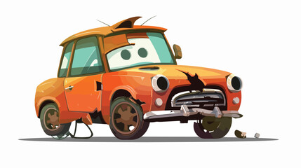 Cartoon car character needing repair Flat vector isolated