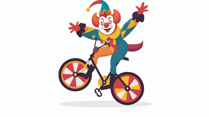 Cartoon clown riding one wheel bike Flat vector isolated