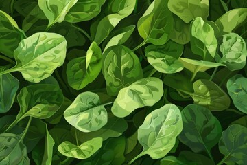 A detailed illustration of a bed of fresh spinach leaves perfect for a healthy salad base
