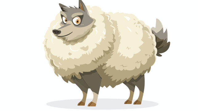 Cartoon funny wolf in sheep clothing Flat vector isolated