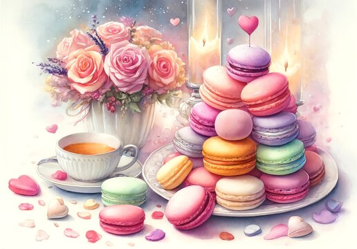 Watercolor Painting of French Macarons
