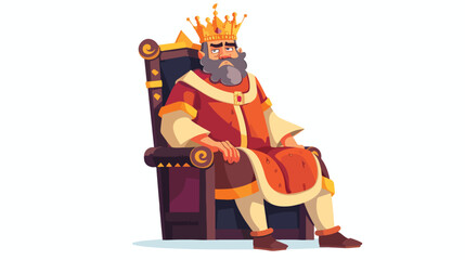 Cartoon king sitting on the throne Flat vector 