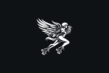 Ethereal Grace: Angelic Figure Roller Skating with Majestic Wings Logo