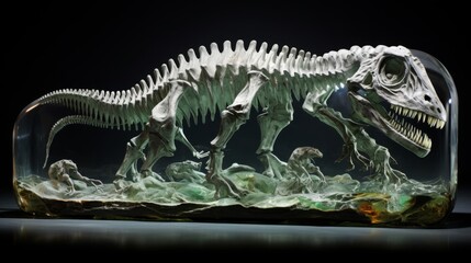 Sculptures of extinct beasts trapped in fossilized glass