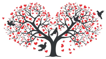 Fotobehang A heart tree love doves birds St. Valentines Day background © Roses
