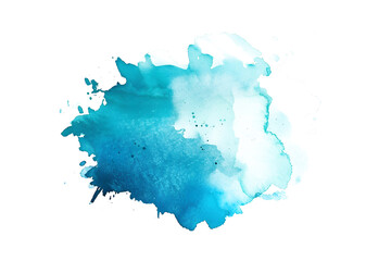 Turquoise and blue gradient watercolor paint stain on white background.