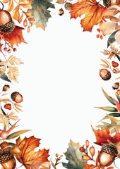 Frame with watercolor autumn leaves and berries.