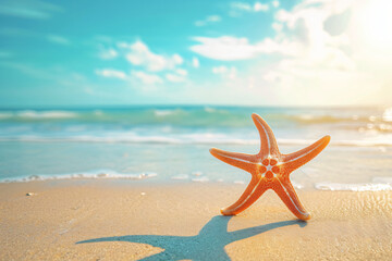 Fototapeta na wymiar photo starfish on summer sunny beach at ocean