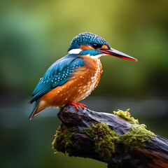 Beautiful male common kingfisher (Alcedo atthis) sitting on a branch