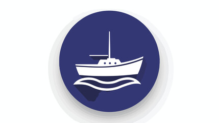 Boat sign. Vector. White icon in bluish circle on white