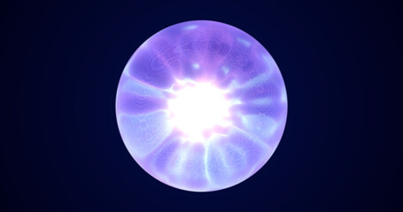 Glass round shiny transparent blue purple energy magic glowing bright sphere abstract background