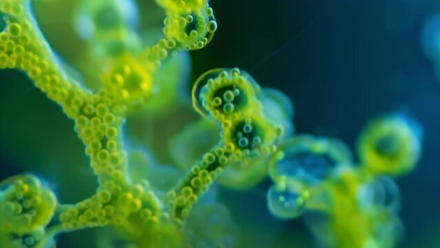 A closeup of a single photosynthetic pigment such as carotenoids or phycobilins captured in its active state as it absorbs light energy . AI generation.