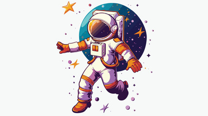 Cartoon astronaut in the outerspace flat vector 