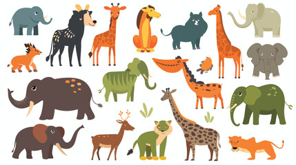 Obraz na płótnie Canvas Cartoon Big animals collection set flat vector