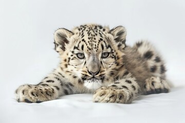 snow leopard cub on a white background