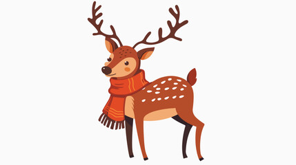 Cartoon christmas deer in a scarf flat vector 