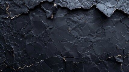 Cracked torn crumpled black and grayish paper texture background