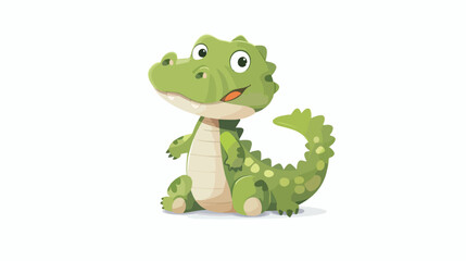 Cartoon cute baby crocodile sitting flat vector 
