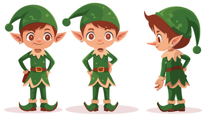 Cartoon Cute green elf posing flat vector