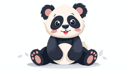 Cartoon cute little panda sitting flat vector isolated