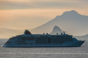 Super deluxe luxury cruiseship cruise ship liner yacht Europa 2 sailing towards Palermo, Sicily...