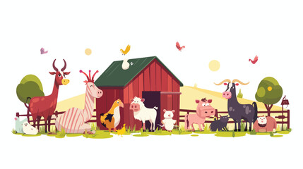 Obraz na płótnie Canvas Cartoon farm animals in the barnyard flat vector isolated