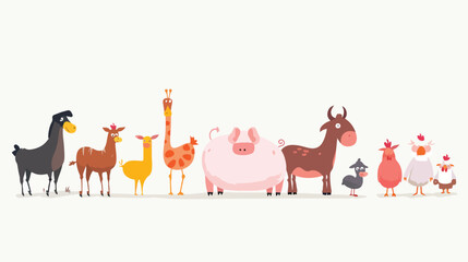 Cartoon farm animals flat vector isolated on white background