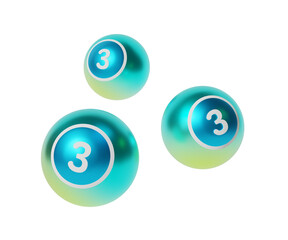 Lottery balls with number three on them.