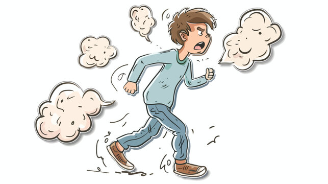 Cartoon man running with thought bubble