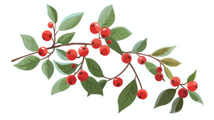 Cartoon tree berries on branch natural flat vector isolated