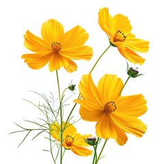 Beautiful yellow cosmos bipinnatus flower isolated on a Transparent Background. Generative AI