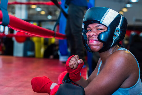 Young girls participating in a boxing clinic  at the local gym