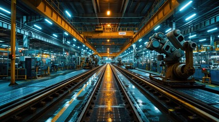 Industrial background of a conveyor belt in a factory or worksho - obrazy, fototapety, plakaty