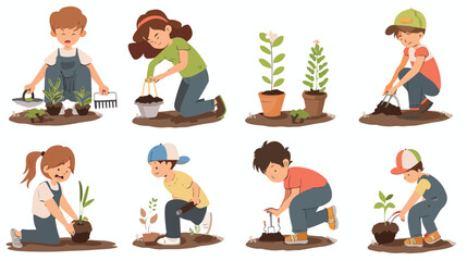Fototapeta na wymiar Collection of gardening kids flat vector isolated on white
