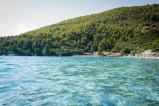 Blue water at a beach resort on the Greek Island of Skopelos