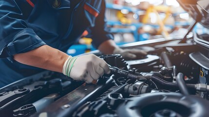 The image of a mechanic checking a car conveys the idea of high-quality and attentive maintenance.
